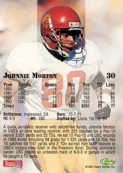 1994 Classic NFL Draft #30 Johnnie Morton  Back