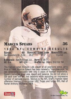 1994 Classic NFL Draft #36 Marcus Spears  Back