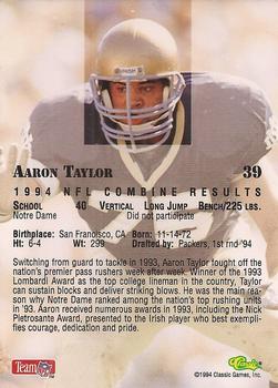 1994 Classic NFL Draft #39 Aaron Taylor  Back