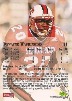 1994 Classic NFL Draft #41 Dewayne Washington  Back