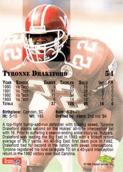 1994 Classic NFL Draft #54 Tyronne Drakeford  Back