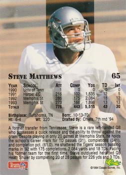 1994 Classic NFL Draft #65 Steve Matthews  Back