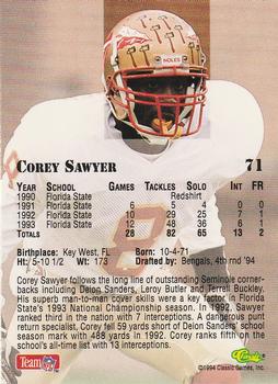 1994 Classic NFL Draft #71 Corey Sawyer  Back