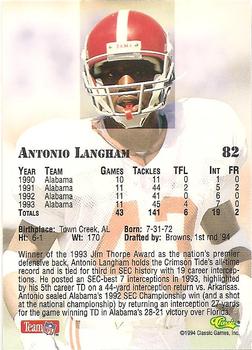 1994 Classic NFL Draft #82 Antonio Langham  Back