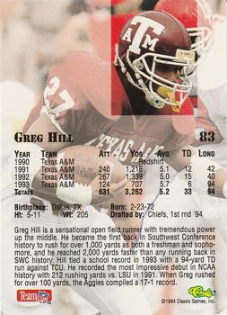 1994 Classic NFL Draft #83 Greg Hill  Back