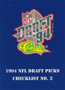 1994 Classic NFL Draft #95 Checklist No. 2: 55-105 Front