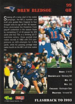 1994 Classic NFL Draft #99 Drew Bledsoe  Back