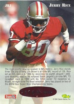 1994 Classic NFL Draft #JR1 Jerry Rice  Back