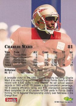 1994 Classic NFL Draft #81 Charlie Ward  Back