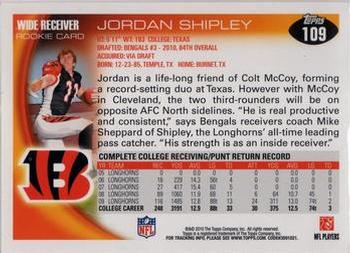2010 Topps #109 Jordan Shipley  Back