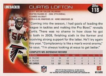 2010 Topps #118 Curtis Lofton  Back