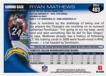 2010 Topps #403 Ryan Mathews Back