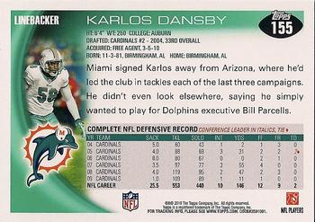 2010 Topps #155 Karlos Dansby  Back