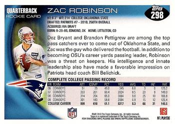 2010 Topps #298 Zac Robinson Back