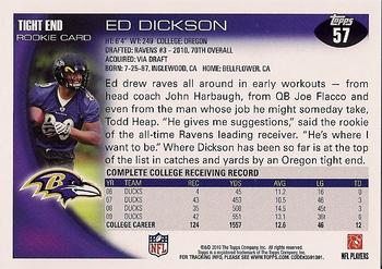 2010 Topps #57 Ed Dickson  Back