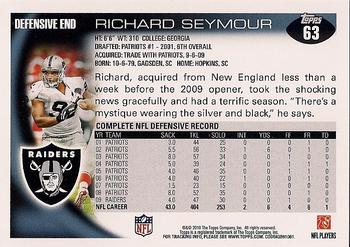 2010 Topps #63 Richard Seymour  Back