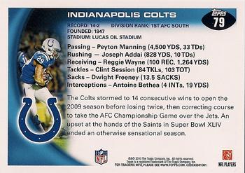 2010 Topps #79 Indianapolis Colts Back