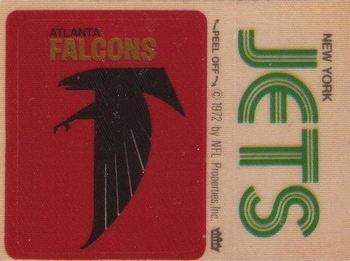 1974 Fleer Football Patches #NNO Atlanta Falcons Logo / New York Jets Name Front