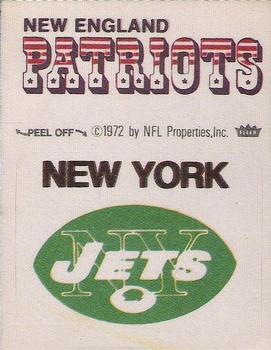 1974 Fleer Football Patches #NNO New York Jets Logo / New England Patriots Name Front