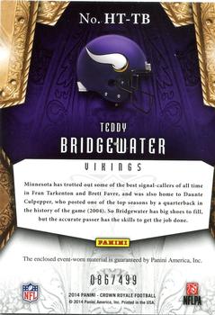 2014 Panini Crown Royale - Heirs to the Throne Materials #HT-TB Teddy Bridgewater Back