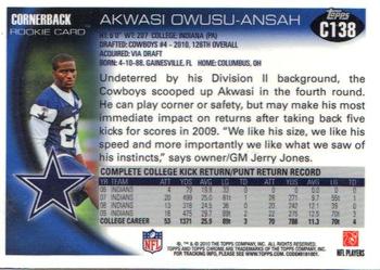 2010 Topps Chrome #C138 Akwasi Owusu-Ansah  Back
