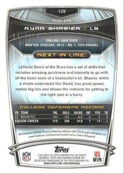 2014 Bowman Chrome - Black Refractor #129 Ryan Shazier Back