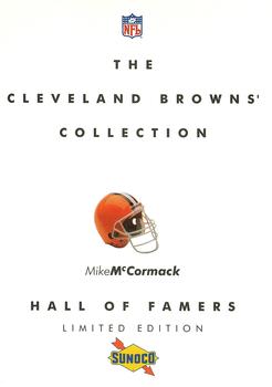 1992 Sunoco Cleveland Browns Hall of Famers - Cover Cards #11 Mike McCormack Front