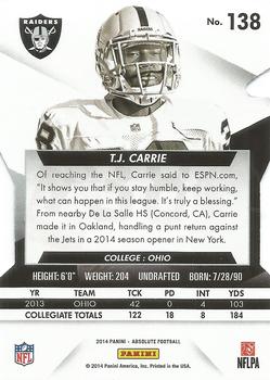 2014 Panini Absolute - Retail #138 T.J. Carrie Back