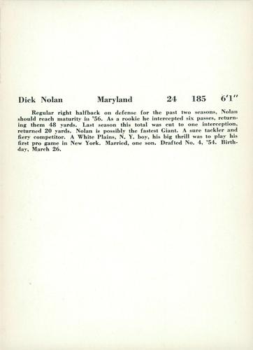 1956 Jay Publishing New York Giants #NNO Dick Nolan Back