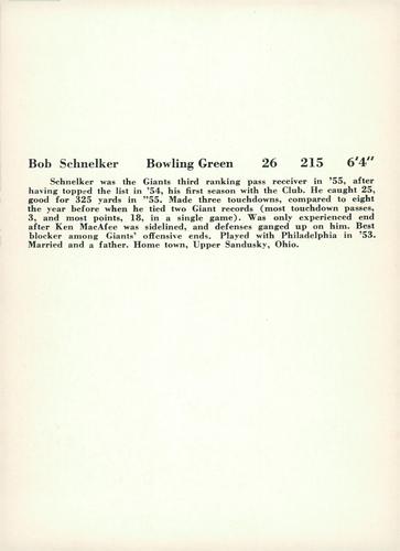 1956 Jay Publishing New York Giants #NNO Bob Schnelker Back
