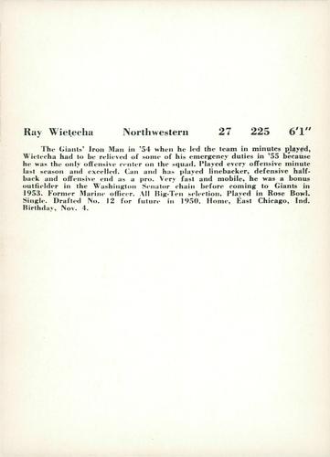 1956 Jay Publishing New York Giants #NNO Ray Wietecha Back