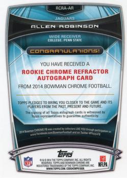 2014 Bowman Chrome - Rookie Autographs Gold Refractors #RCRA-AR Allen Robinson Back