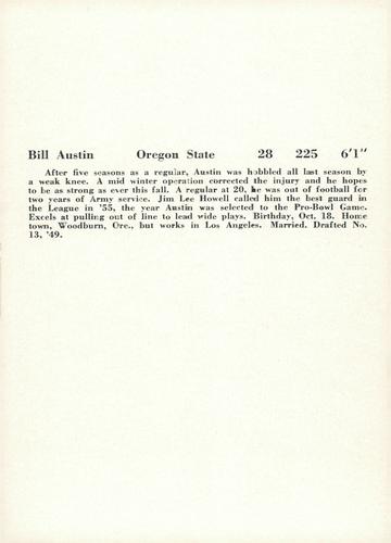 1957 Jay Publishing New York Giants #NNO Bill Austin Back