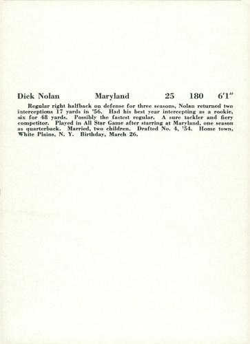 1957 Jay Publishing New York Giants #NNO Dick Nolan Back