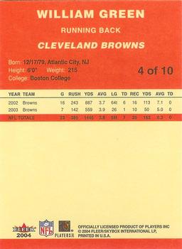 2004 Fleer Tradition National Cleveland Browns #4 William Green Back