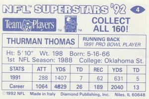 1992 Diamond NFL Superstars Stickers #4 Thurman Thomas Back