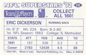 1992 Diamond NFL Superstars Stickers #28 Eric Dickerson Back