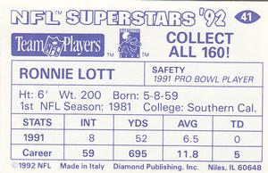 1992 Diamond NFL Superstars Stickers #41 Ronnie Lott Back