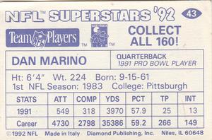 1992 Diamond NFL Superstars Stickers #43 Dan Marino Back
