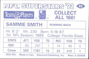 1992 Diamond NFL Superstars Stickers #45 Sammie Smith Back