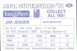 1992 Diamond NFL Superstars Stickers #46 Jim Jensen Back