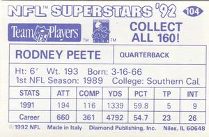 1992 Diamond NFL Superstars Stickers #104 Rodney Peete Back