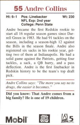 1991 Washington Redskins Police #4 Andre Collins Back