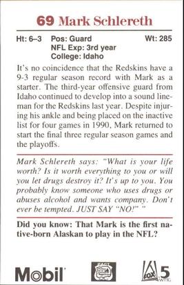 1991 Washington Redskins Police #13 Mark Schlereth Back