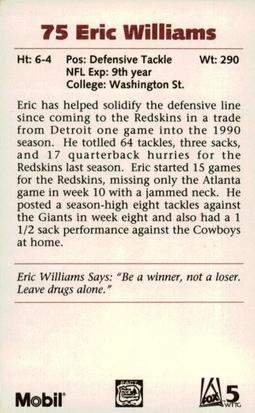 1992 Washington Redskins Police #16 Eric Williams Back