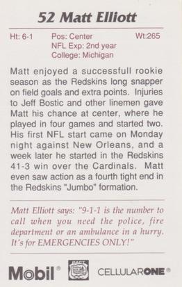 1993 Washington Redskins Police #4 Matt Elliott Back
