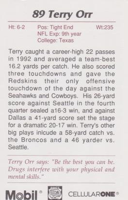 1993 Washington Redskins Police #15 Terry Orr Back