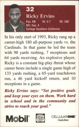 1994 Washington Redskins Police #6 Ricky Ervins Back