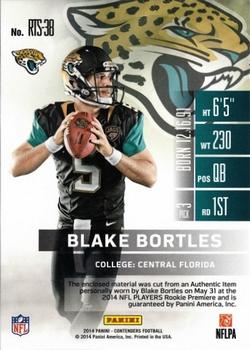 2014 Panini Contenders - Rookie Ticket Swatches #RTS-38 Blake Bortles Back