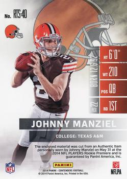 2014 Panini Contenders - Rookie Ticket Swatches #RTS-40 Johnny Manziel Back